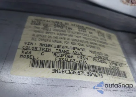 2007 Nissan Versa 1.8Sl z USA, uszkodzony, nr VIN 3N1BC13E87L389693